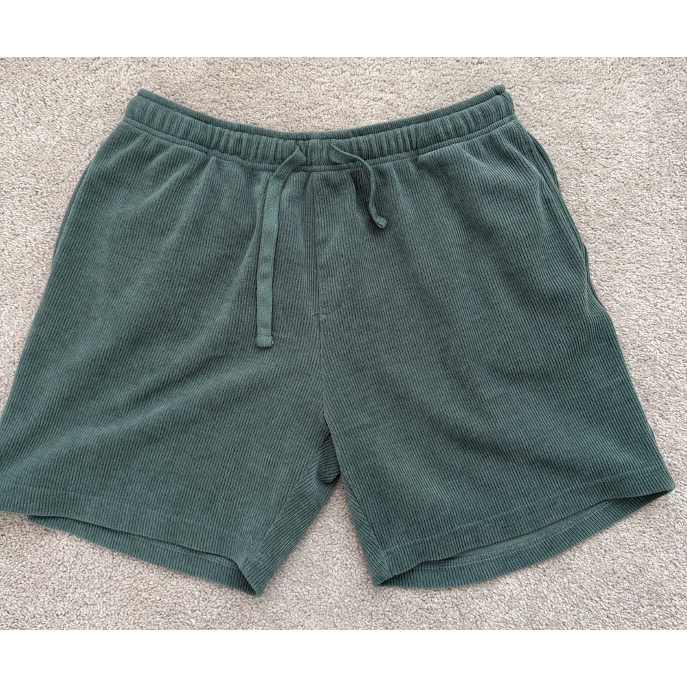 Negative Space Mens XL Ribbed Knit Lounge Shorts Dark Green Drawstring Casual